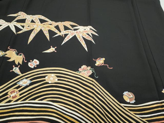 平和屋着物▼豪華黒留袖　駒刺繍　宝尽くし松竹梅　金彩　正絹　逸品　CABA6578th_画像5