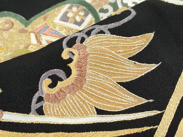平和屋着物▼豪華黒留袖　駒刺繍　宝尽くし松竹梅　金彩　正絹　逸品　CABA6578th_画像7