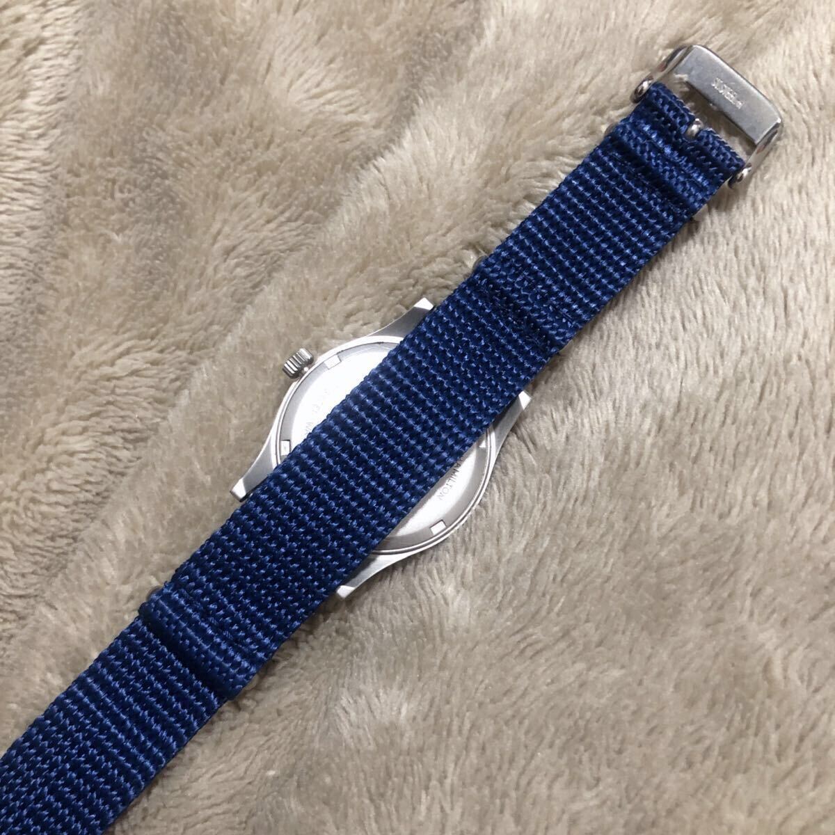 希少★HAMILTON ハミルトン ミリタリーウォッチ カーキフィールド Khaki 錨 イカリ ブルー系 クォーツ 9797 SEIKO製NATOベルト_画像5