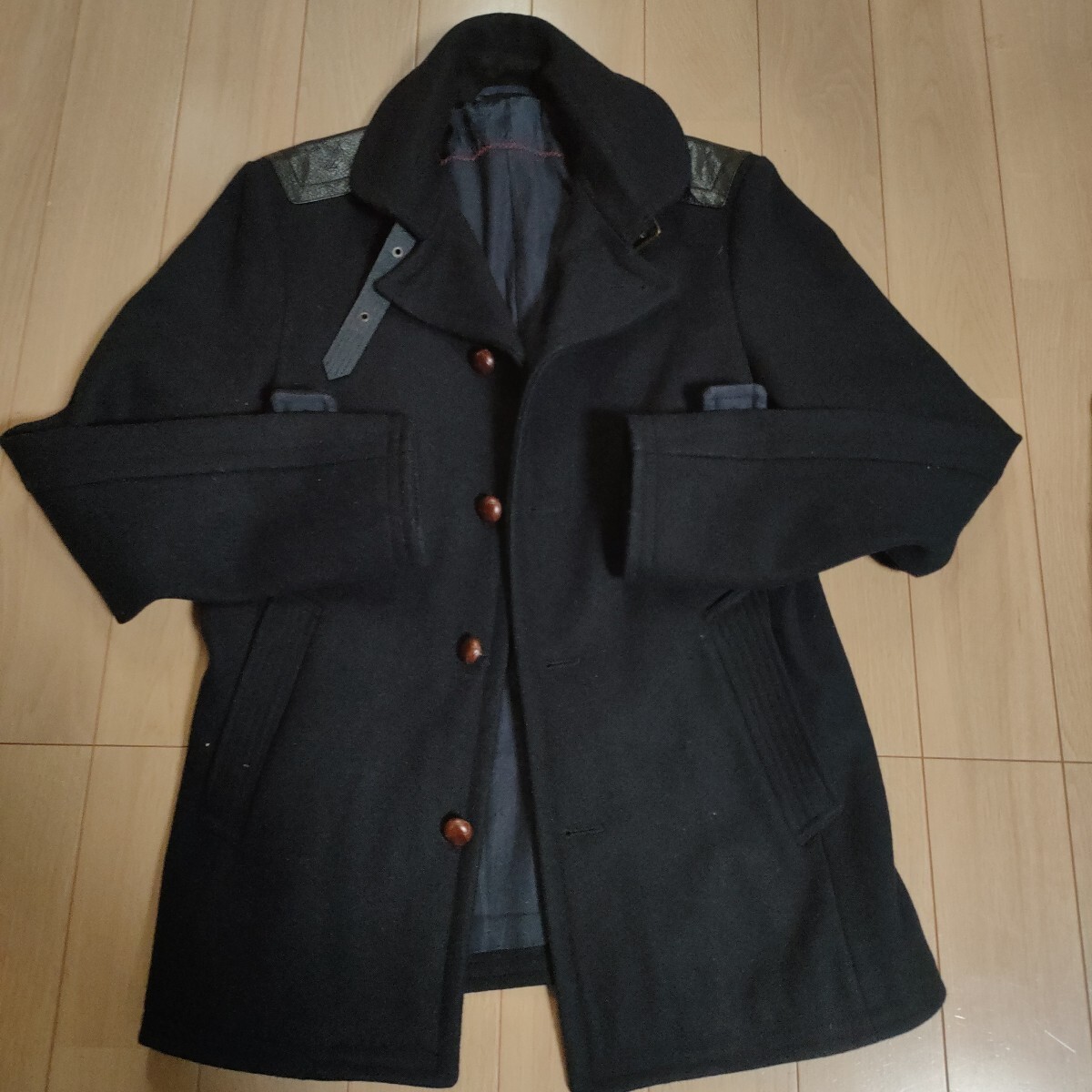 １円〜 ナノ・ユニバース ナノユニバース ハーフコート ブラック ウール Ｌサイズ_画像1