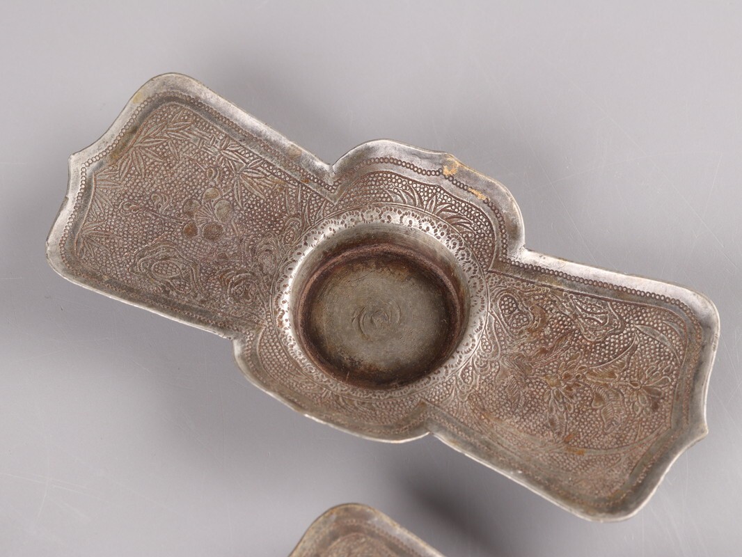 中国古玩 唐物 煎茶道具 古錫造 林克瑞製 款 茶托 五客 時代物 極上品 初だし品 D5267_画像2