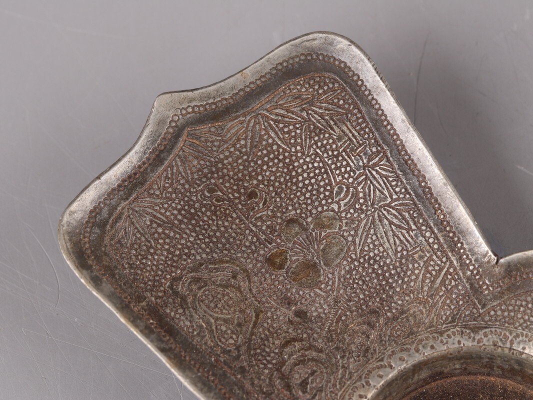 中国古玩 唐物 煎茶道具 古錫造 林克瑞製 款 茶托 五客 時代物 極上品 初だし品 D5267_画像3