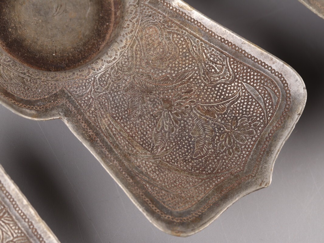 中国古玩 唐物 煎茶道具 古錫造 林克瑞製 款 茶托 五客 時代物 極上品 初だし品 D5267_画像5