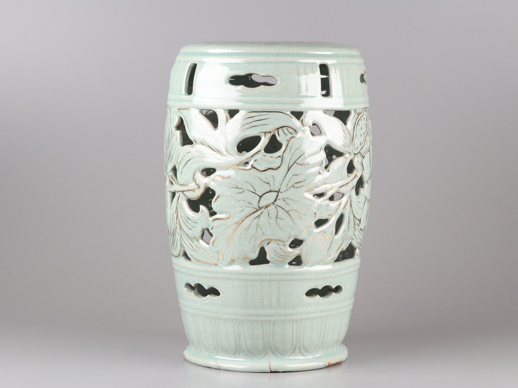 古美術 朝鮮古陶磁器 高麗青磁 金彩 蓮花文 置物 時代物 極上品 初だし品 D5260_画像2