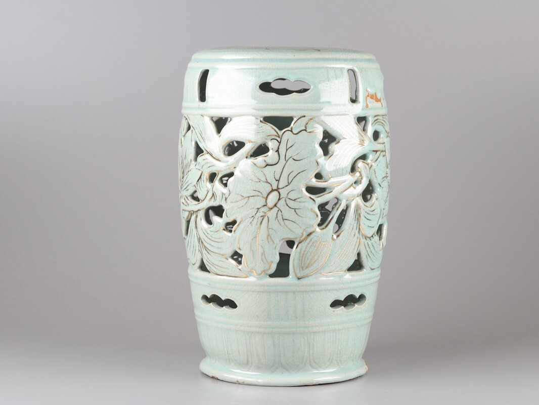 古美術 朝鮮古陶磁器 高麗青磁 金彩 蓮花文 置物 時代物 極上品 初だし品 D5260_画像3