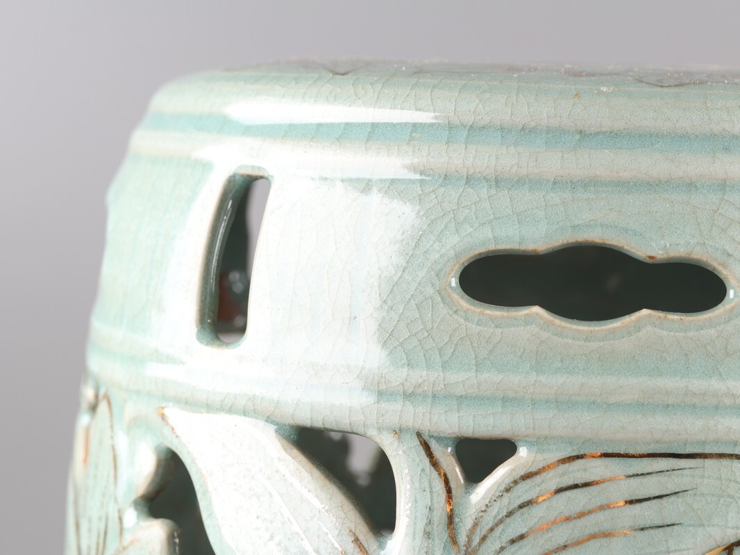 古美術 朝鮮古陶磁器 高麗青磁 金彩 蓮花文 置物 時代物 極上品 初だし品 D5260_画像5