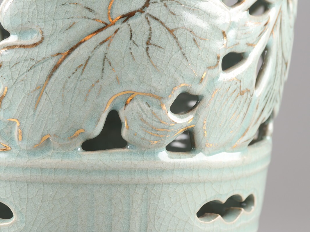 古美術 朝鮮古陶磁器 高麗青磁 金彩 蓮花文 置物 時代物 極上品 初だし品 D5260_画像8