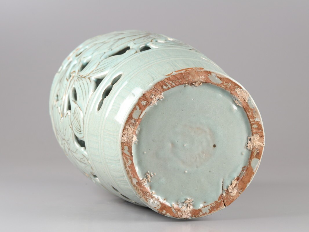 古美術 朝鮮古陶磁器 高麗青磁 金彩 蓮花文 置物 時代物 極上品 初だし品 D5260_画像10