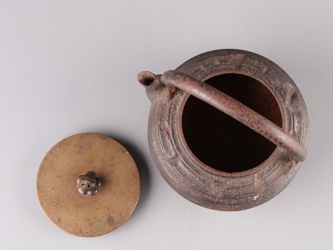 煎茶道具 釜師造 銅製蓋 時代鉄瓶 時代物 極上品 初だし品 D5343_画像9