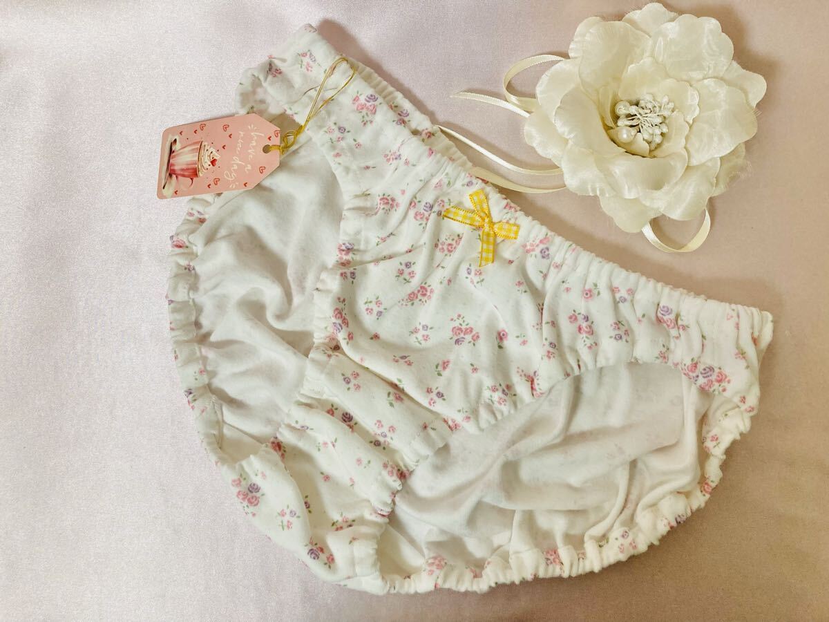 5L-484W☆新品 花柄綿スムースニット 白 レディース インゴム ショーツ 5L 浅履き パンティ スキャンティ ハンドメイド 敏感肌 昭和レトロ_画像1