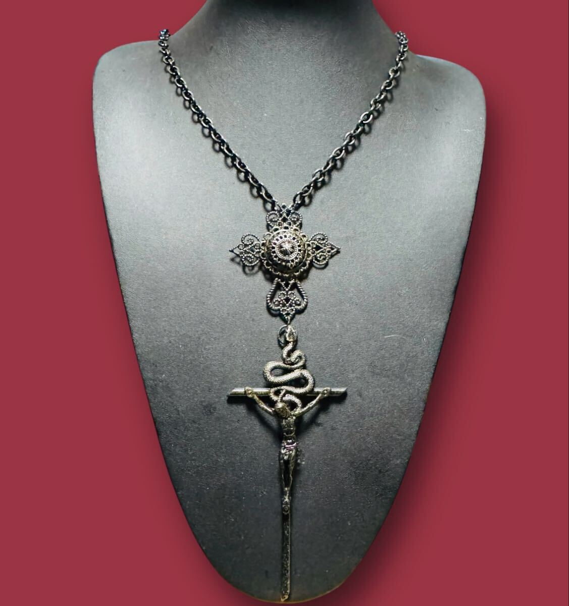 JPG/ vintage Collection sample snake cross karma antique color necklace GAULTIER