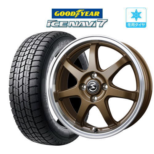 【2025年製】スタッドレス タイヤ ホイール 4本 14インチ 4穴 pcd100 エスホールド S-7S グッドイヤー アイスナビ7 155/65R14 軽自動車_画像1