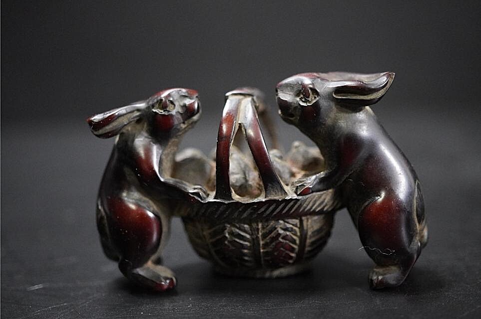 D5841-4 старый netsuke дерево гравюра [.. 2 .] большой netsuke . netsuke . предмет 