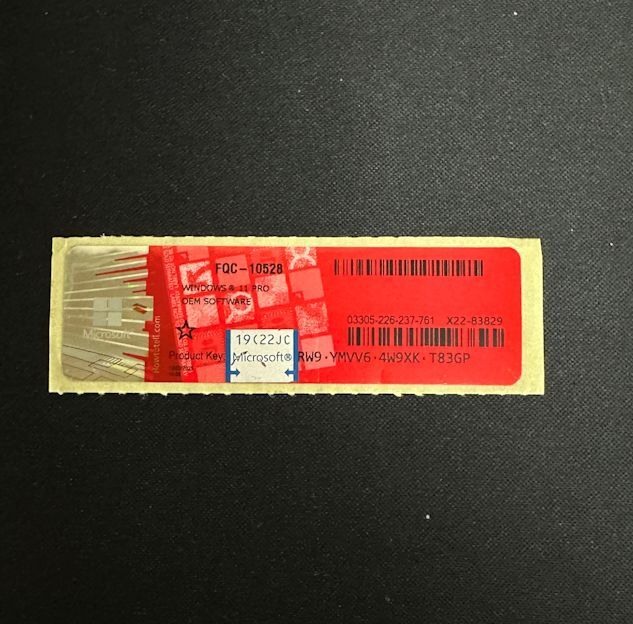 Windows11 Pro OEM プロダクトキー ライセンスキー コアシール・1枚・正規版・未使用品・認証保証・匿名発送 レッド_画像1
