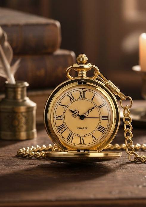 【送料無料・限定特価】新品★豪華ゴールド★ 懐中時計 ローマ数字 クォーツ アンティーク調 ★_画像6