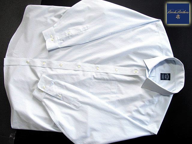 * прекрасный товар Brooks Brothers BROOKS BROTHERS активный сорочка длинный рукав XXL размер редкий товар tata- подошва проверка голубой × белый 