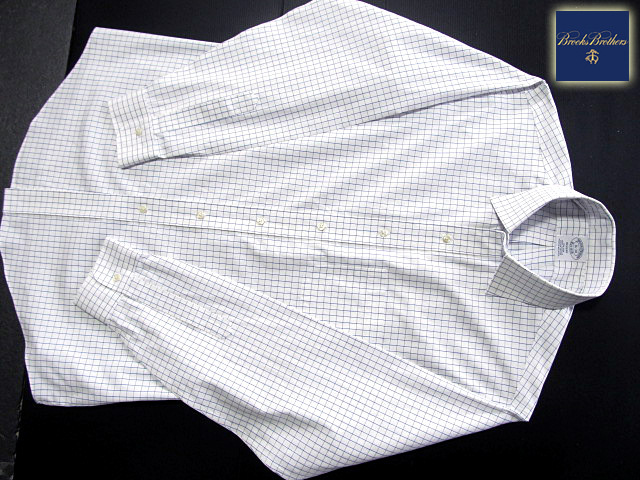 * прекрасный товар Brooks Brothers BROOKS BROTHERS активный сорочка длинный рукав L размер редкий товар tata- подошва проверка голубой × белый 