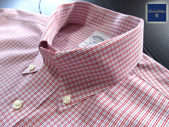 * прекрасный товар Brooks Brothers BROOKS BROTHERS кнопка down рубашка длинный рукав L размер редкий товар рукоятка Sam проверка красный × голубой × белый 