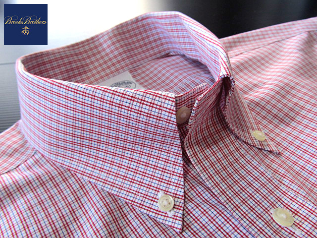 * прекрасный товар Brooks Brothers BROOKS BROTHERS кнопка down рубашка длинный рукав L размер редкий товар рукоятка Sam проверка красный × голубой × белый 