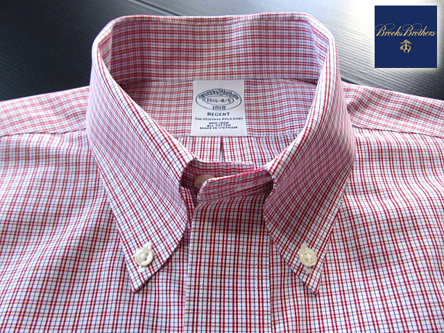 * прекрасный товар Brooks Brothers BROOKS BROTHERS кнопка down рубашка длинный рукав L размер редкий товар рукоятка Sam проверка красный × голубой × белый 