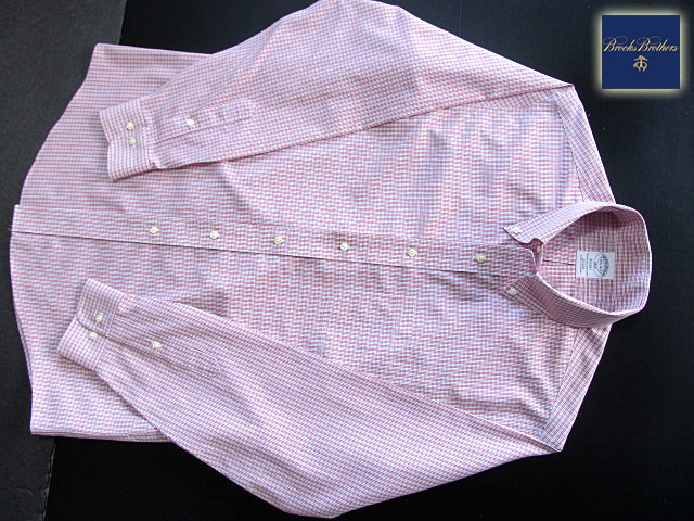 * прекрасный товар Brooks Brothers BROOKS BROTHERS кнопка down рубашка длинный рукав L размер редкий товар рукоятка Sam проверка красный × голубой × белый 