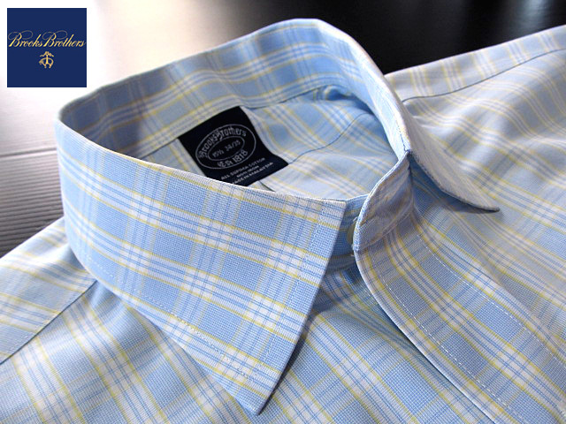 * прекрасный товар Brooks Brothers BROOKS BROTHERS активный сорочка длинный рукав L размер редкий товар рукоятка Sam проверка голубой × желтый × белый 