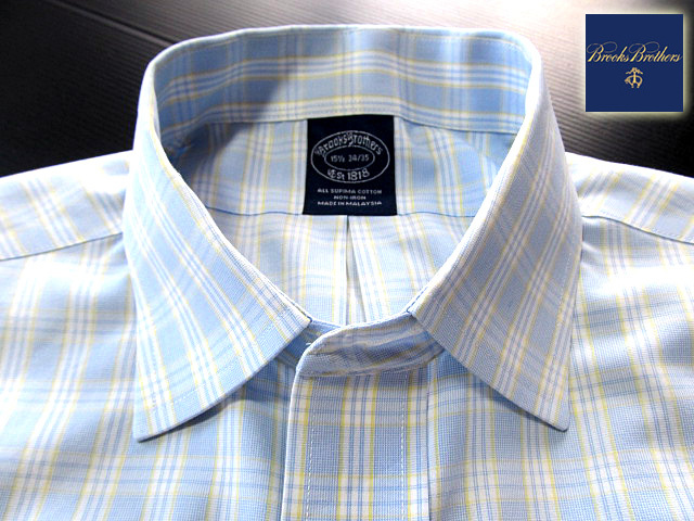 * прекрасный товар Brooks Brothers BROOKS BROTHERS активный сорочка длинный рукав L размер редкий товар рукоятка Sam проверка голубой × желтый × белый 
