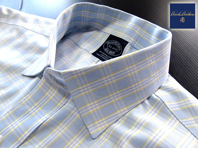 * прекрасный товар Brooks Brothers BROOKS BROTHERS активный сорочка длинный рукав L размер редкий товар рукоятка Sam проверка голубой × желтый × белый 