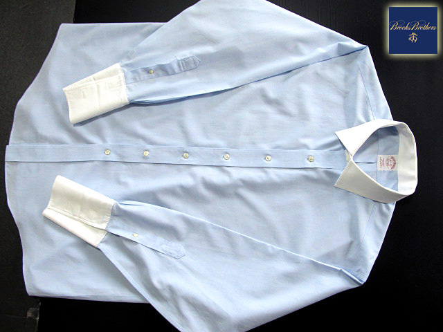 *500 иен старт! Brooks Brothers BROOKS BROTHERS активный сорочка *k реликт длинный рукав L размер редкий товар голубой × белый 