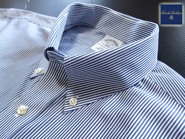 * прекрасный товар Brooks Brothers BROOKS BROTHERS кнопка down рубашка длинный рукав L размер редкий товар прохладный полоса голубой × белый 