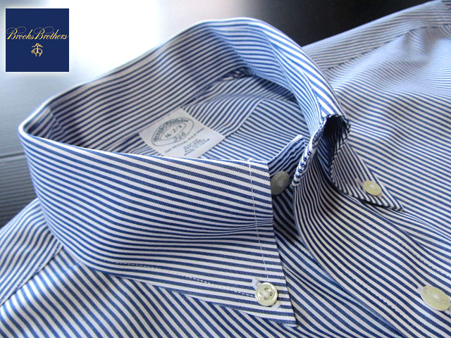 * прекрасный товар Brooks Brothers BROOKS BROTHERS кнопка down рубашка длинный рукав L размер редкий товар прохладный полоса голубой × белый 