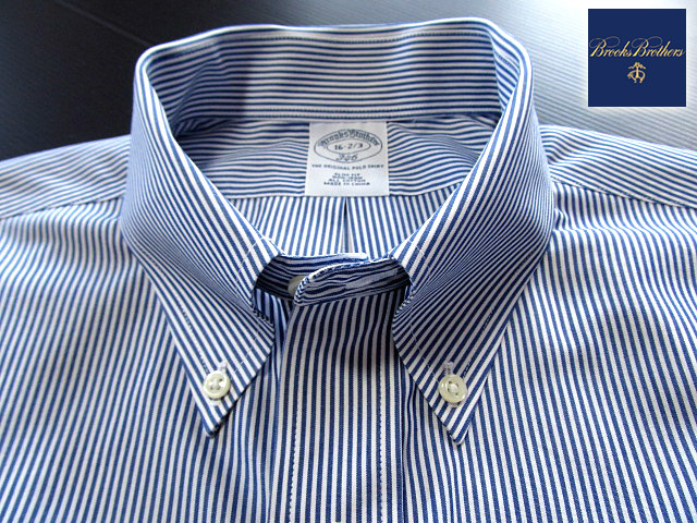 * прекрасный товар Brooks Brothers BROOKS BROTHERS кнопка down рубашка длинный рукав L размер редкий товар прохладный полоса голубой × белый 