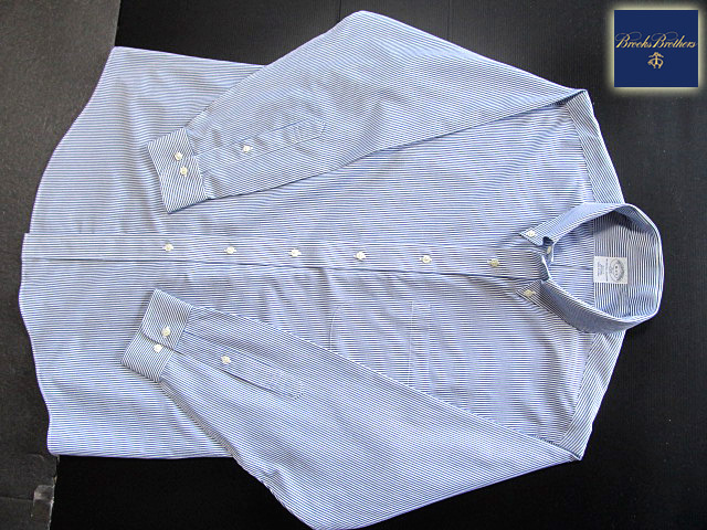 * прекрасный товар Brooks Brothers BROOKS BROTHERS кнопка down рубашка длинный рукав L размер редкий товар прохладный полоса голубой × белый 