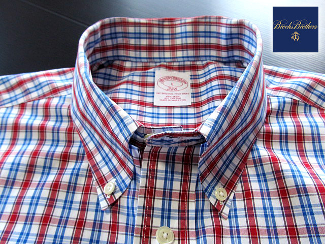 * прекрасный товар Brooks Brothers BROOKS BROTHERS кнопка down рубашка длинный рукав L размер редкий товар рукоятка Sam проверка голубой × Brown × белый 