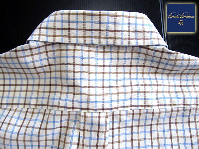 * прекрасный товар Brooks Brothers BROOKS BROTHERS кнопка down рубашка длинный рукав L размер редкий товар рукоятка Sam проверка голубой × Brown × белый 