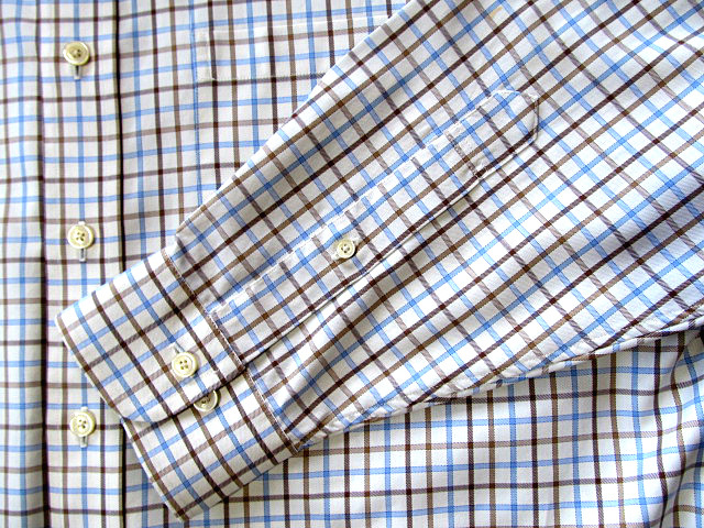 * прекрасный товар Brooks Brothers BROOKS BROTHERS кнопка down рубашка длинный рукав L размер редкий товар рукоятка Sam проверка голубой × Brown × белый 