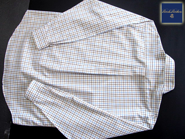 * прекрасный товар Brooks Brothers BROOKS BROTHERS кнопка down рубашка длинный рукав L размер редкий товар рукоятка Sam проверка голубой × Brown × белый 