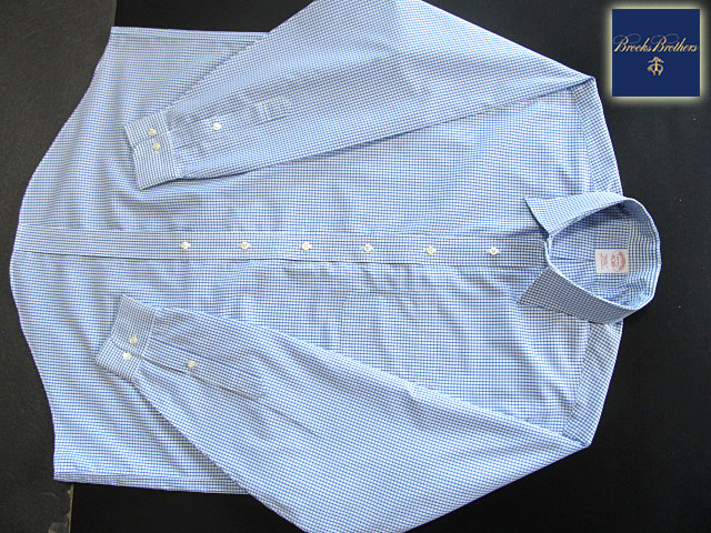 * прекрасный товар Brooks Brothers BROOKS BROTHERS активный сорочка длинный рукав XL размер редкий товар рукоятка Sam проверка голубой × белый 