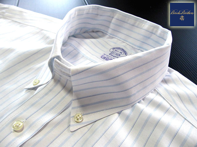 * прекрасный товар Brooks Brothers BROOKS BROTHERS кнопка down рубашка длинный рукав L размер редкий товар мульти- полоса голубой × белый 