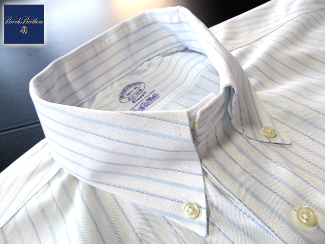 * прекрасный товар Brooks Brothers BROOKS BROTHERS кнопка down рубашка длинный рукав L размер редкий товар мульти- полоса голубой × белый 