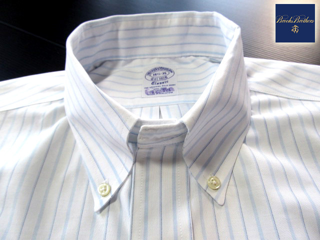 * прекрасный товар Brooks Brothers BROOKS BROTHERS кнопка down рубашка длинный рукав L размер редкий товар мульти- полоса голубой × белый 