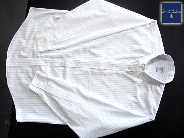 * прекрасный товар Brooks Brothers BROOKS BROTHERS кнопка down рубашка длинный рукав L размер редкий товар мульти- полоса голубой × белый 