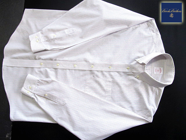 * прекрасный товар Brooks Brothers BROOKS BROTHERS кнопка down рубашка длинный рукав L размер редкий товар tata- подошва проверка голубой × белый 
