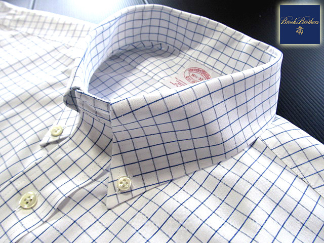 * прекрасный товар Brooks Brothers BROOKS BROTHERS кнопка down рубашка длинный рукав L размер редкий товар tata- подошва проверка голубой × белый 