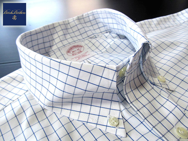 * прекрасный товар Brooks Brothers BROOKS BROTHERS кнопка down рубашка длинный рукав L размер редкий товар tata- подошва проверка голубой × белый 