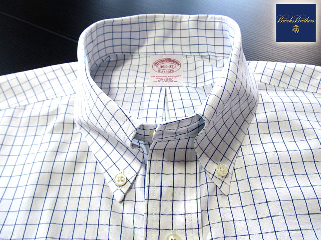 * прекрасный товар Brooks Brothers BROOKS BROTHERS кнопка down рубашка длинный рукав L размер редкий товар tata- подошва проверка голубой × белый 