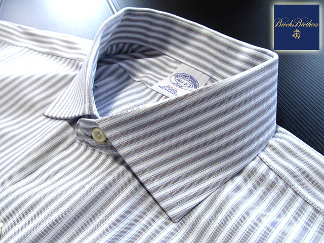 * прекрасный товар Brooks Brothers BROOKS BROTHERS широкий sp let рубашка длинный рукав L размер редкий товар мульти- полоса хаки × голубой × белый 