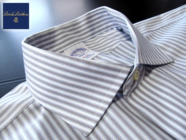 * прекрасный товар Brooks Brothers BROOKS BROTHERS широкий sp let рубашка длинный рукав L размер редкий товар мульти- полоса хаки × голубой × белый 