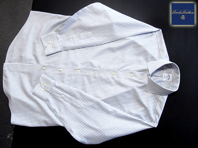 * прекрасный товар Brooks Brothers BROOKS BROTHERS широкий sp let рубашка длинный рукав L размер редкий товар мульти- полоса хаки × голубой × белый 