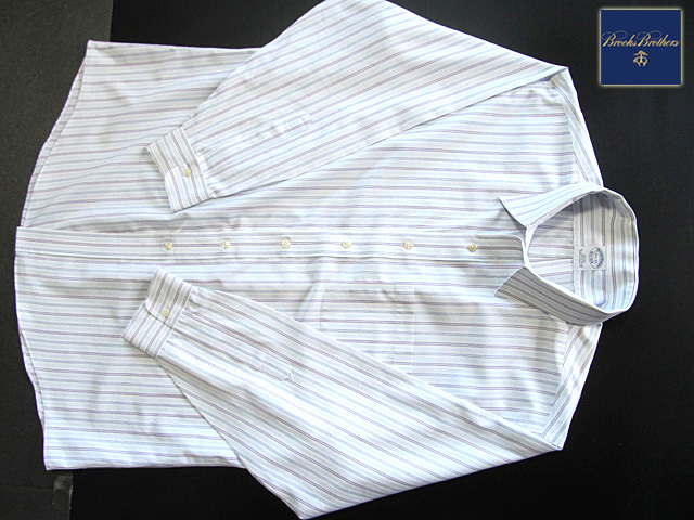 ★100円スタート！ブルックスブラザーズ BROOKS BROTHERS アクティブドレスシャツ 長袖 XLサイズ 希少品 マルチストライプ ブルー_画像6